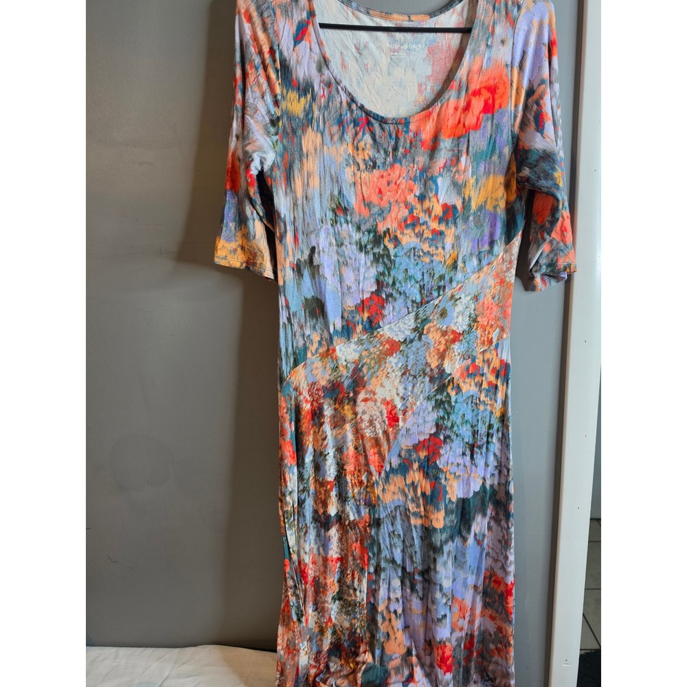 Soft Surroundings Petite Small Floral Impressionist Jersey Knit Midi Dress Multi